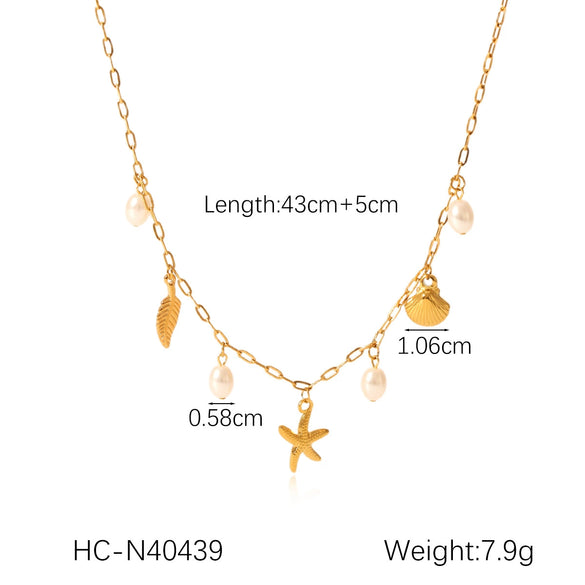 Wholesale Marine Life Pattern Stainless Steel And Titanium Steel Jewelry With Electroplating Conch Shell Necklace Bracelet Starfish Earrings