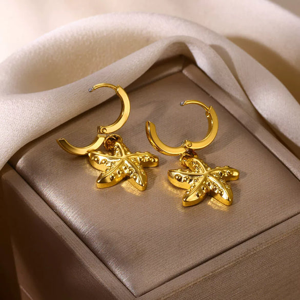 Wholesale Marine Life Series Seaside Beach Wind Earrings With Starfish Conch Dolphin Seahorse Octopus Stainless Steel Electroplated