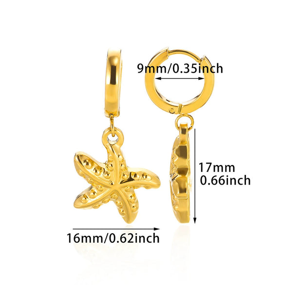 Wholesale Marine Life Series Seaside Beach Wind Earrings With Starfish Conch Dolphin Seahorse Octopus Stainless Steel Electroplated