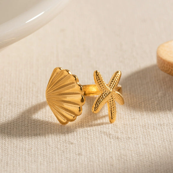 Wholesale Marine Series Stainless Steel Starfish Ring With Geometric Style And Electroplating Treatment For Women
