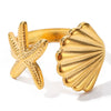 Wholesale Marine Series Stainless Steel Starfish Ring With Geometric Style And Electroplating Treatment For Women