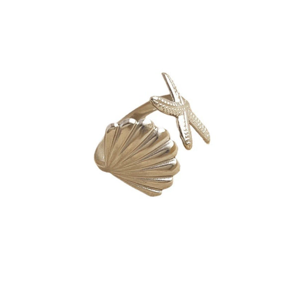 Wholesale Marine Series Stainless Steel Starfish Ring With 18K Gold Plating And Heart Pattern