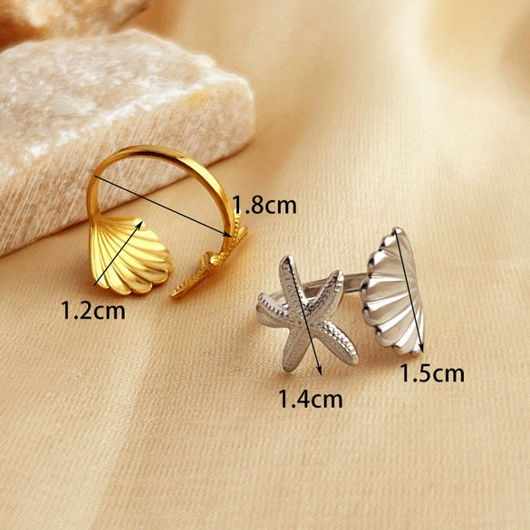 Wholesale Marine Series Stainless Steel Starfish Ring With 18K Gold Plating And Heart Pattern