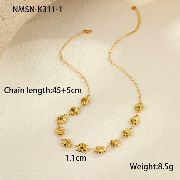 Wholesale Marine Style Stainless Steel Geometric Starfish Shell Clavicle Chain Necklace Jewelry Plated With 18K Gold