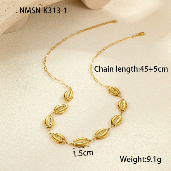 Wholesale Marine Style Stainless Steel Geometric Starfish Shell Clavicle Chain Necklace Jewelry Plated With 18K Gold