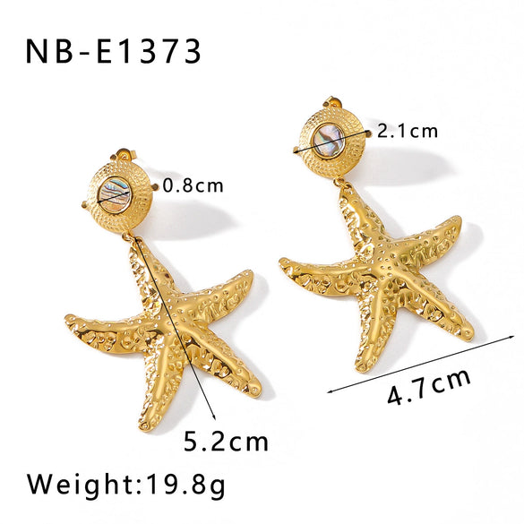 Wholesale Marine Wind Element Geometric Earrings In Stainless Steel With 18K Gold Plated Shell And Starfish Furnace Vacuum Plating And Electroplating For Women