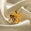 Wholesale Matte Retro Gold Stainless Steel Flower Opening Ring With Geometric Design And Electroplating For Women