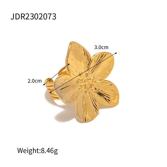 Wholesale Matte Retro Gold Stainless Steel Flower Opening Ring With Geometric Design And Electroplating For Women