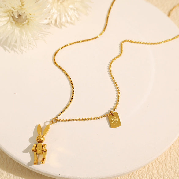 Wholesale Mechanical Rabbit 316L Stainless Steel Necklace For Women Electroplated Fashion Animal Style