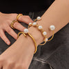 Wholesale Medieval Geometric Style 18K Gold Electroplated Natural Freshwater Pearl Open Bracelet Copper Jewelry Accessories