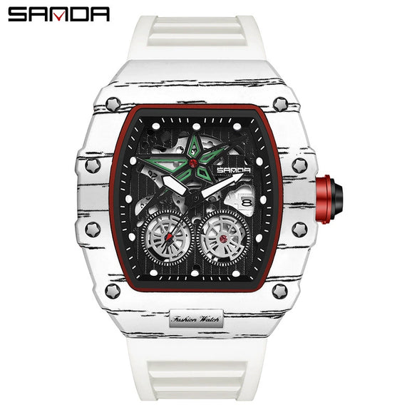 Wholesale Men's Alloy Alloy And Tpu Barrelshaped Quartz Watch With Zebra Pattern And Hollow Design