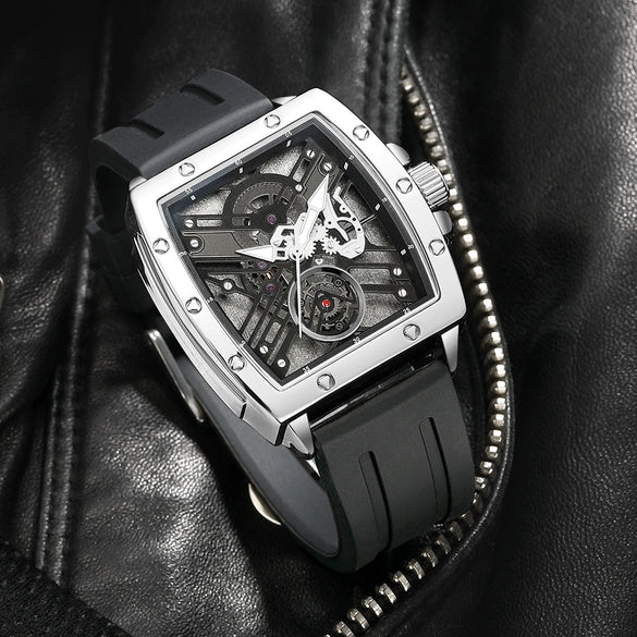 Wholesale Men's Alloy And Silicone Hollow Non Mechanical Sports Luminous Waterproof Barrel Shaped Watch