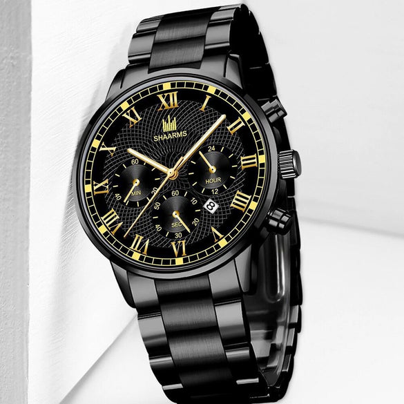 Wholesale Men's Alloy And Stainless Steel Business Style Round Dial Quartz Watch With Horseshoe Buckle