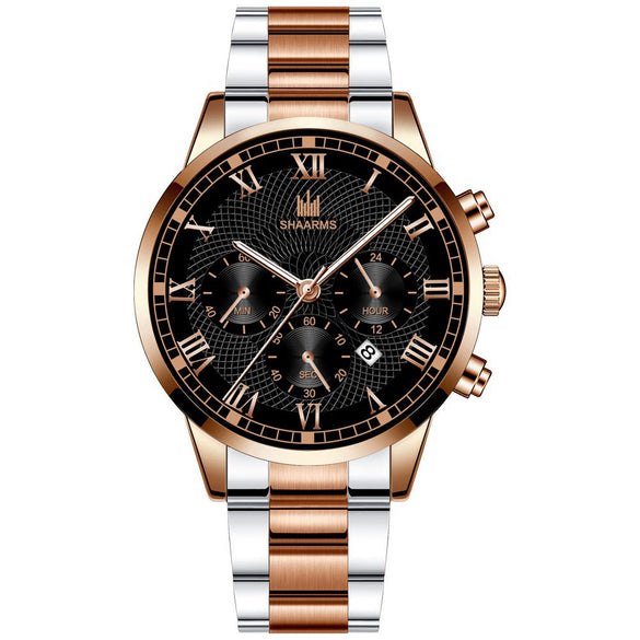 Wholesale Men's Alloy And Stainless Steel Business Style Round Dial Quartz Watch With Horseshoe Buckle