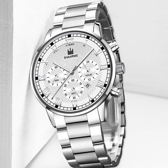 Wholesale Men's Alloy And Stainless Steel Business Style Round Dial Quartz Watch With Horseshoe Buckle