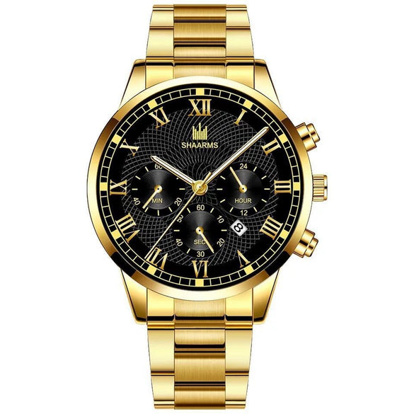 Wholesale Men's Alloy And Stainless Steel Business Style Round Dial Quartz Watch With Horseshoe Buckle