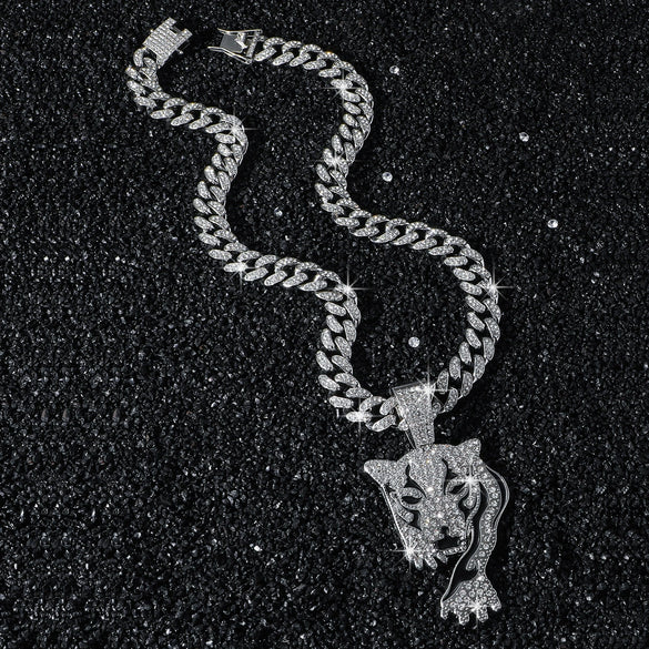 Wholesale Men's Alloy Animal Leopard Head Pendant Necklace With Cuban Chain And Electroplating Hiphop Style