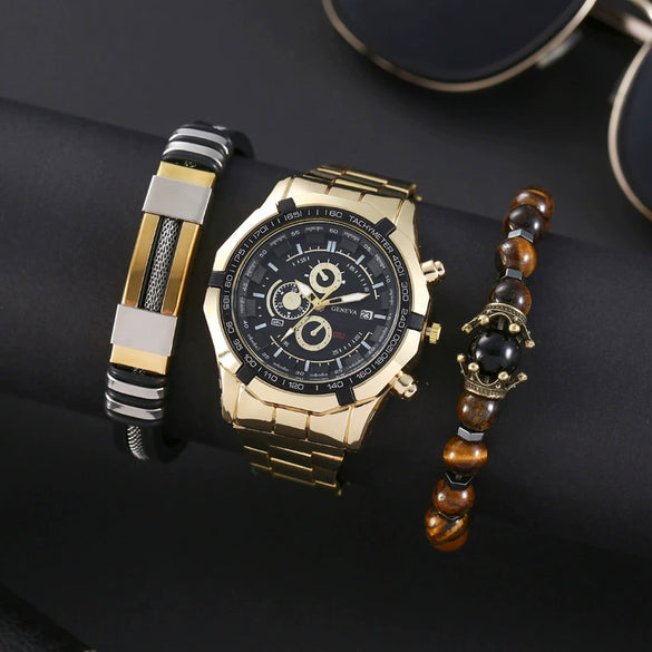 Wholesale Men's Alloy Band Set Watch Leisure Style Round Dial Quartz Movement