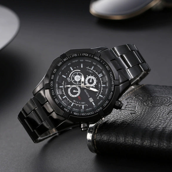 Wholesale Men's Alloy Band Set Watch Leisure Style Round Dial Quartz Movement