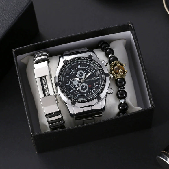 Wholesale Men's Alloy Band Set Watch Leisure Style Round Dial Quartz Movement