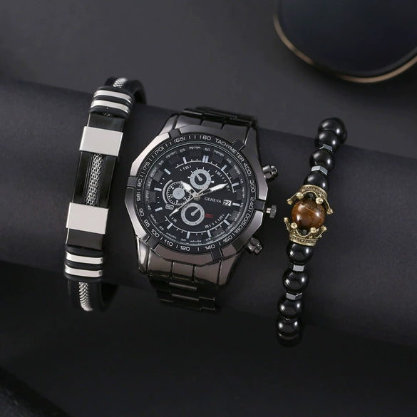 Wholesale Men's Alloy Band Set Watch Leisure Style Round Dial Quartz Movement
