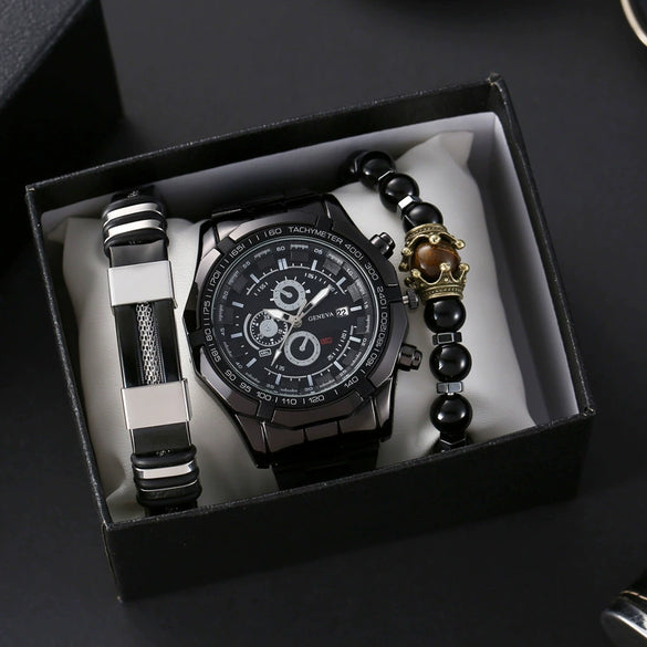 Wholesale Men's Alloy Band Set Watch Leisure Style Round Dial Quartz Movement