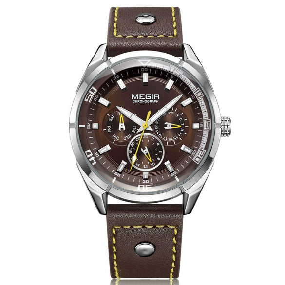 Wholesale Men's Alloy Case Genuine Leather Strap Round Dial Quartz Watch