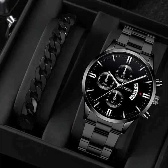 Wholesale Men's Alloy Case Pu Strap Round Dial Digital Display Business Style Calendar Watch