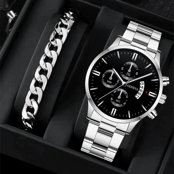 Wholesale Men's Alloy Case Pu Strap Round Dial Digital Display Business Style Calendar Watch