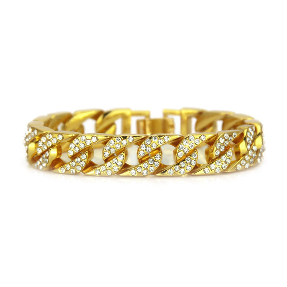 Wholesale Men's Alloy Geometric Diamond Bracelet Hiphop Style Goldplated