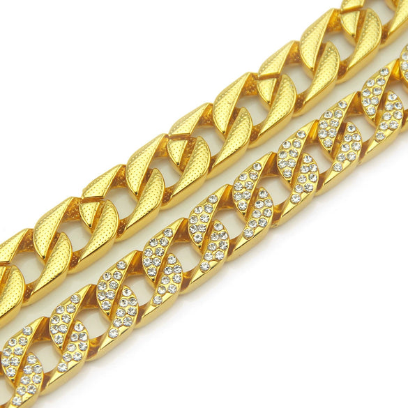 Wholesale Men's Alloy Geometric Diamond Bracelet Hiphop Style Goldplated