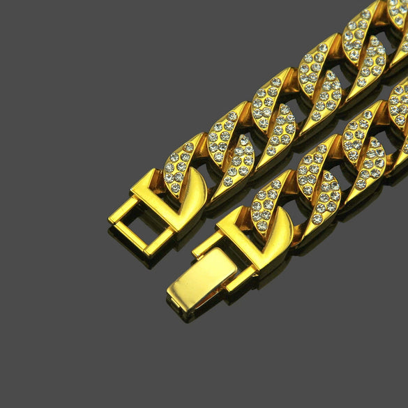 Wholesale Men's Alloy Geometric Diamond Bracelet Hiphop Style Goldplated