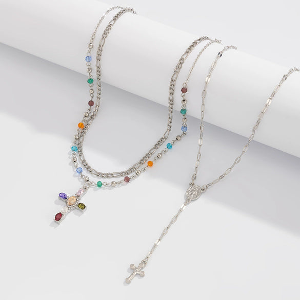 Wholesale Men's Alloy Geometric Handmade Diamondencrusted Cross Necklace