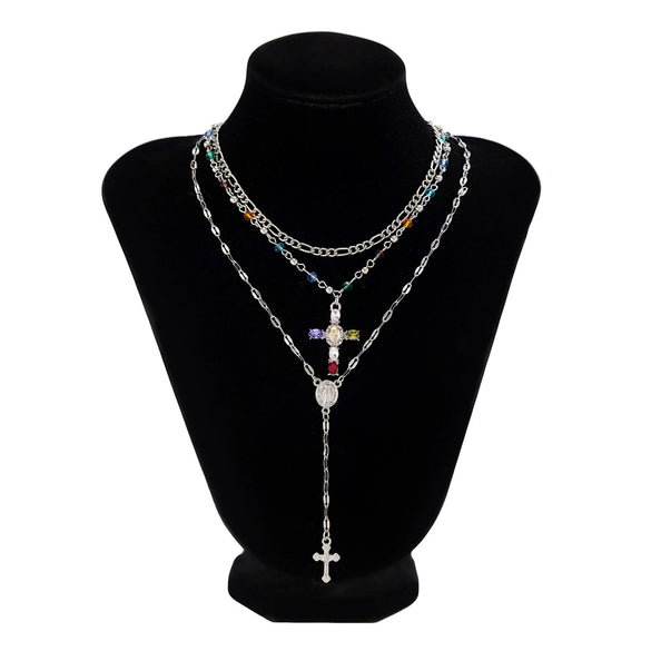 Wholesale Men's Alloy Geometric Handmade Diamondencrusted Cross Necklace