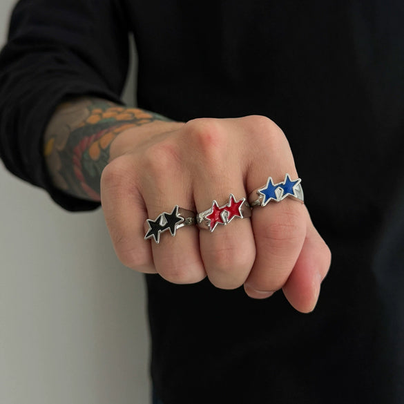Wholesale Men's Alloy Geometric Oildrip Pentagram Ring Electroplated Hiphop Niche Exaggerated Jewelry