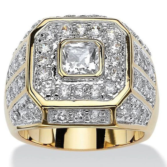 Wholesale Men's Alloy Goldplated Geometric Hiphop Fashion Jewelry Ring
