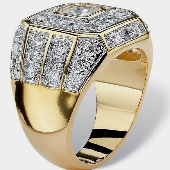 Wholesale Men's Alloy Goldplated Geometric Hiphop Fashion Jewelry Ring