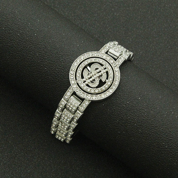 Wholesale Men's Alloy Hiphop Style Watch With Bracelet Geometric Diamond Design