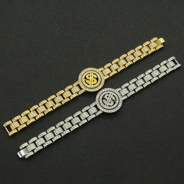 Wholesale Men's Alloy Hiphop Style Watch With Bracelet Geometric Diamond Design