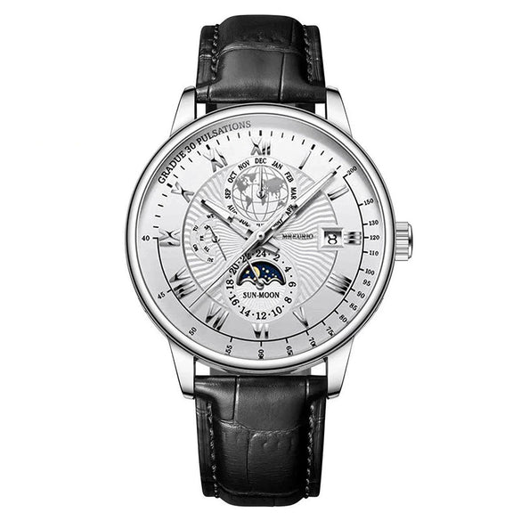 Wholesale Men's Alloy Imitation Leather Strap Business Style Round Dial Watch With Threeeye Calendar Starry Sky Moon Design