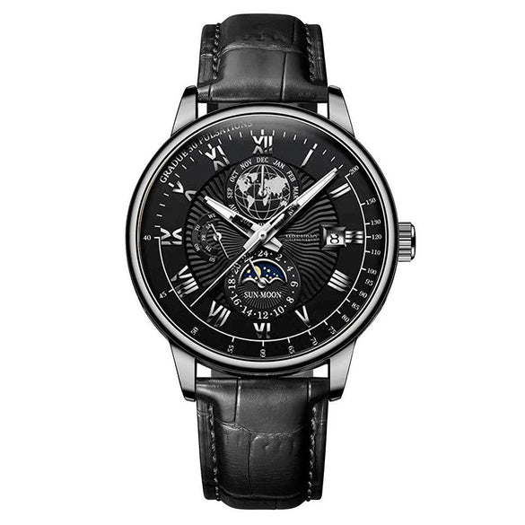 Wholesale Men's Alloy Imitation Leather Strap Business Style Round Dial Watch With Threeeye Calendar Starry Sky Moon Design