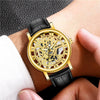Wholesale Men's Alloy Leather Belt Quartz Wrist Watch With Transparent Bottom Hollow Design And Round Dial