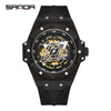 Wholesale Men's Automatic Mechanical Quartz Geometric Cut Out Watch Zinc Alloy Case Silicone Strap High Hardness Mineral Tempered Glass Mirror