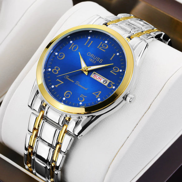 Wholesale Men's Automatic Quartz Watch Stainless Steel Steel Mineral Strengthened Glass Round Dial Waterproof Luminous