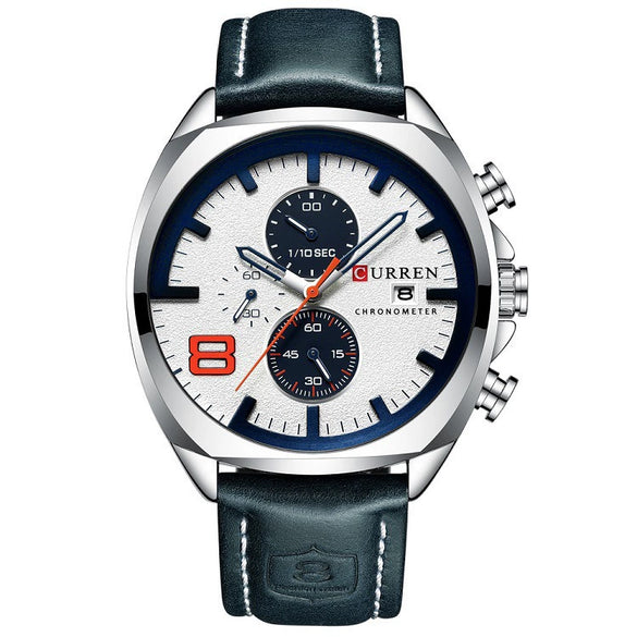 Wholesale Men's Business Casual Quartz Watch With Sixpin Calendar Leather Strap Alloy Case Mineral Reinforced Glass Mirror And Stainless Steel Pin Buckle