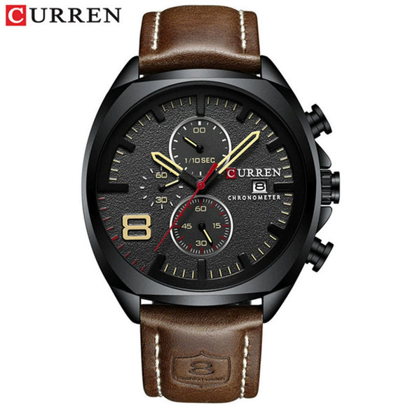 Wholesale Men's Business Casual Quartz Watch With Sixpin Calendar Leather Strap Alloy Case Mineral Reinforced Glass Mirror And Stainless Steel Pin Buckle