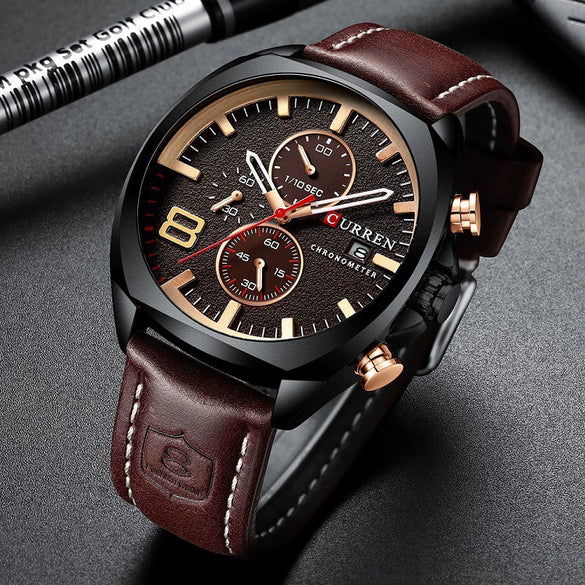 Wholesale Men's Business Casual Quartz Watch With Sixpin Calendar Leather Strap Alloy Case Mineral Reinforced Glass Mirror And Stainless Steel Pin Buckle