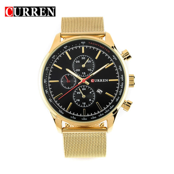 Wholesale Men's Business Stainless Steel Round Quartz Watch With Calendar And Mesh Strap
