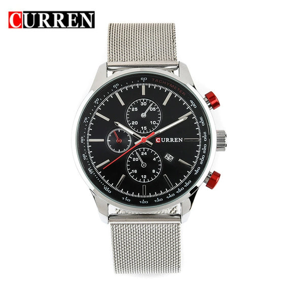 Wholesale Men's Business Stainless Steel Round Quartz Watch With Calendar And Mesh Strap