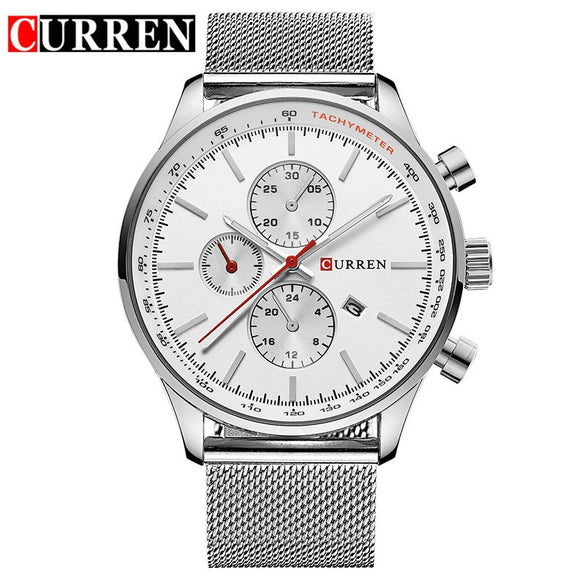 Wholesale Men's Business Stainless Steel Round Quartz Watch With Calendar And Mesh Strap